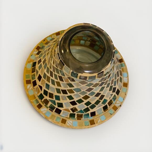 Yankee Candle Large Candle Shade and Underplate Mosaic Pattern # 4 Browns Greens - Picture 2 of 7
